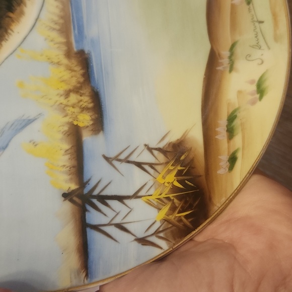 Vintage Japanese Porcelain Handpainted Dislay Plate Flying Ducks Over Water - Picture 3 of 9